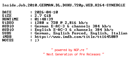 NFO for the release Inside.Job.2010.GERMAN.DL.DOKU.720p.WEB.H264-SYNERGiE by SYNERGiE