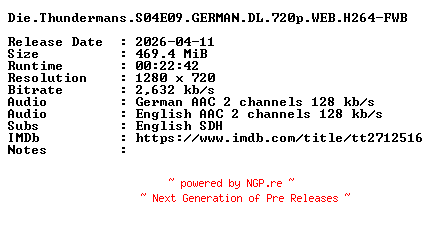 NFO for the release Die.Thundermans.S04E09.GERMAN.DL.720p.WEB.H264-FWB by FWB