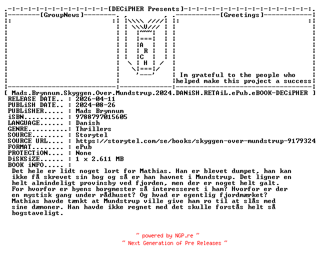 NFO for the release Mads.Brynnum.Skyggen.Over.Mundstrup.2024.DANiSH.RETAiL.ePub.eBOOK-DECiPHER by DECiPHER