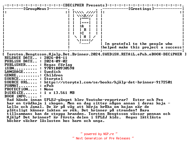 NFO for the release Torsten.Bengtsson.Hjalp.Det.Brinner.2024.SWEDiSH.RETAiL.ePub.eBOOK-DECiPHER by DECiPHER
