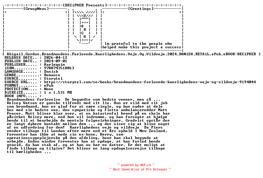 NFO for the release Abigail.Gordon.Brandmandens.Forlovede.Kaerlighedens.Veje.Og.Vildveje.2024.DANiSH.RETAiL.ePub.eBOOK-DECiPHER by DECiPHER