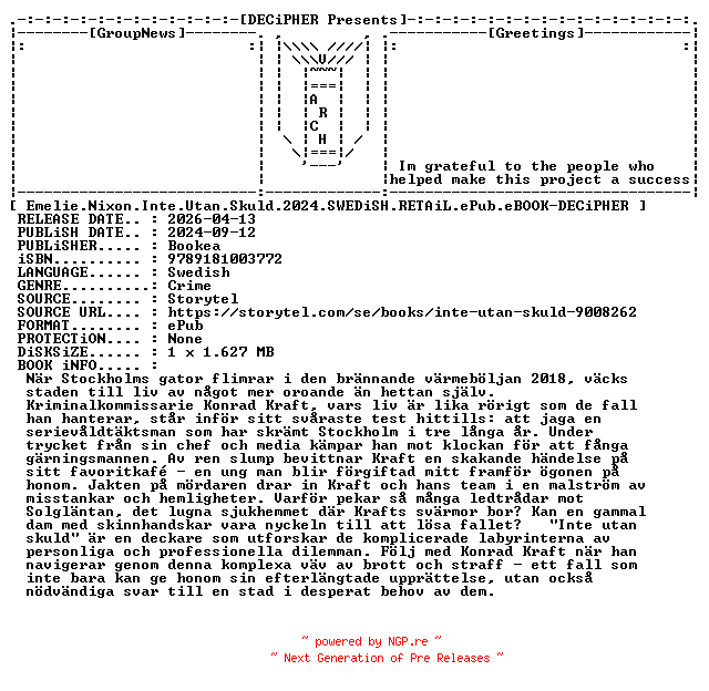 NFO for the release Emelie.Nixon.Inte.Utan.Skuld.2024.SWEDiSH.RETAiL.ePub.eBOOK-DECiPHER by DECiPHER