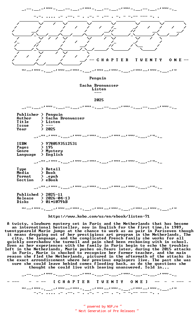 NFO for the release Sacha.Bronwasser.-.Listen.2025.RETAIL.EPUB.eBook-CTO by CTO