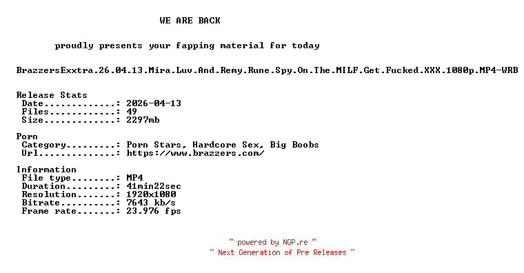 NFO for the release BrazzersExxtra.26.04.13.Mira.Luv.And.Remy.Rune.Spy.On.The.MILF.Get.Fucked.XXX.1080p.MP4-WRB by WRB