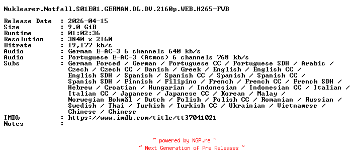 NFO for the release Nuklearer.Notfall.S01E01.GERMAN.DL.DV.2160p.WEB.H265-FWB by FWB