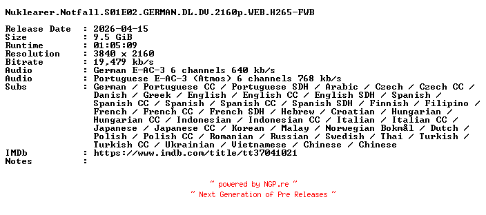 NFO for the release Nuklearer.Notfall.S01E02.GERMAN.DL.DV.2160p.WEB.H265-FWB by FWB