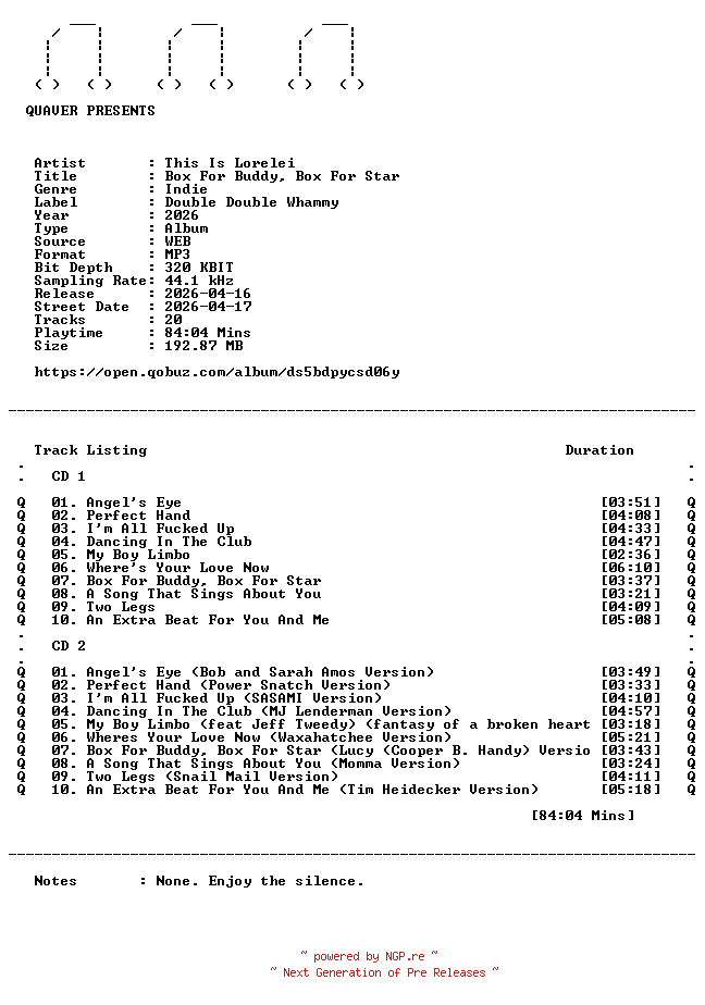 NFO for the release This_Is_Lorelei-Box_For_Buddy_Box_For_Star-SUPER_DELUXE_EDITION-WEB-2026-QUAVER by QUAVER