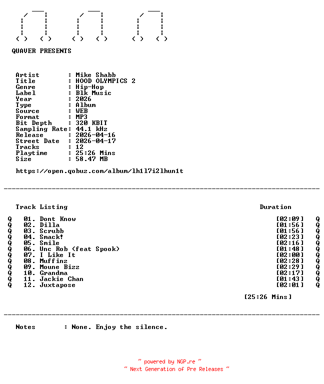 NFO for the release Mike_Shabb-HOOD_OLYMPICS_2-WEB-2026-QUAVER by QUAVER