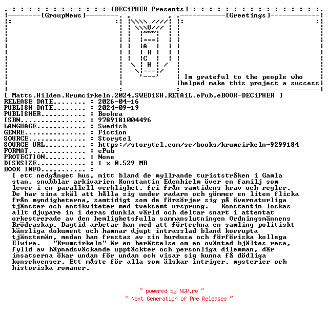 NFO for the release Matts.Hilden.Krumcirkeln.2024.SWEDiSH.RETAiL.ePub.eBOOK-DECiPHER by DECiPHER