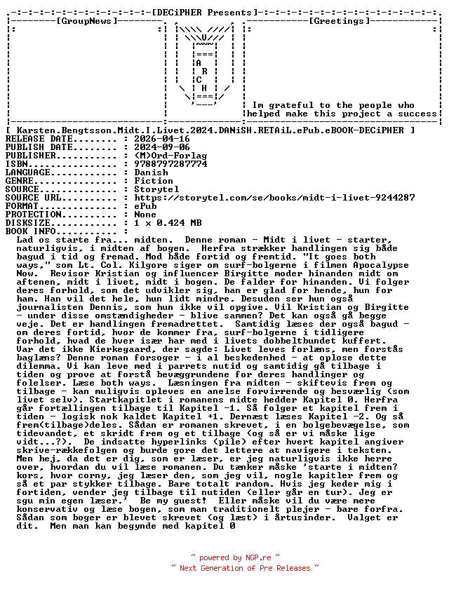 NFO for the release Karsten.Bengtsson.Midt.I.Livet.2024.DANiSH.RETAiL.ePub.eBOOK-DECiPHER by DECiPHER