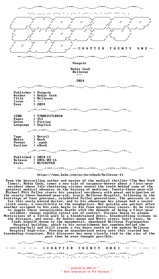 NFO for the release Robin.Cook.-.Bellevue.2024.RETAIL.EPUB.eBook-CTO by CTO