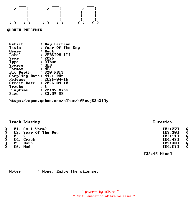 NFO for the release Bay_Faction-Year_Of_The_Dog-EP-WEB-2026-QUAVER by QUAVER