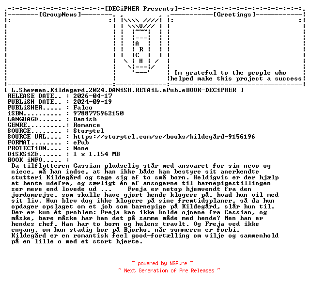 NFO for the release L.Sherman.Kildegard.2024.DANiSH.RETAiL.ePub.eBOOK-DECiPHER by DECiPHER