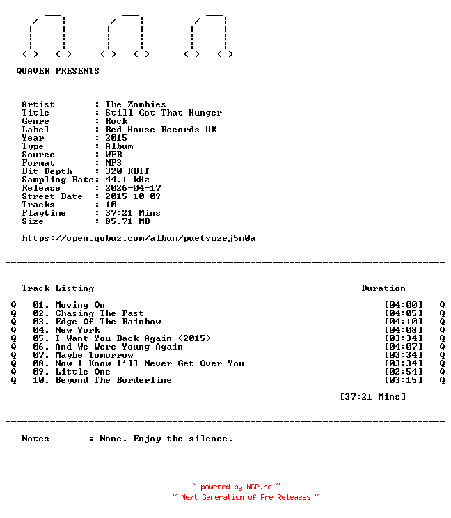 NFO for the release The_Zombies-Still_Got_That_Hunger-WEB-2015-QUAVER by QUAVER