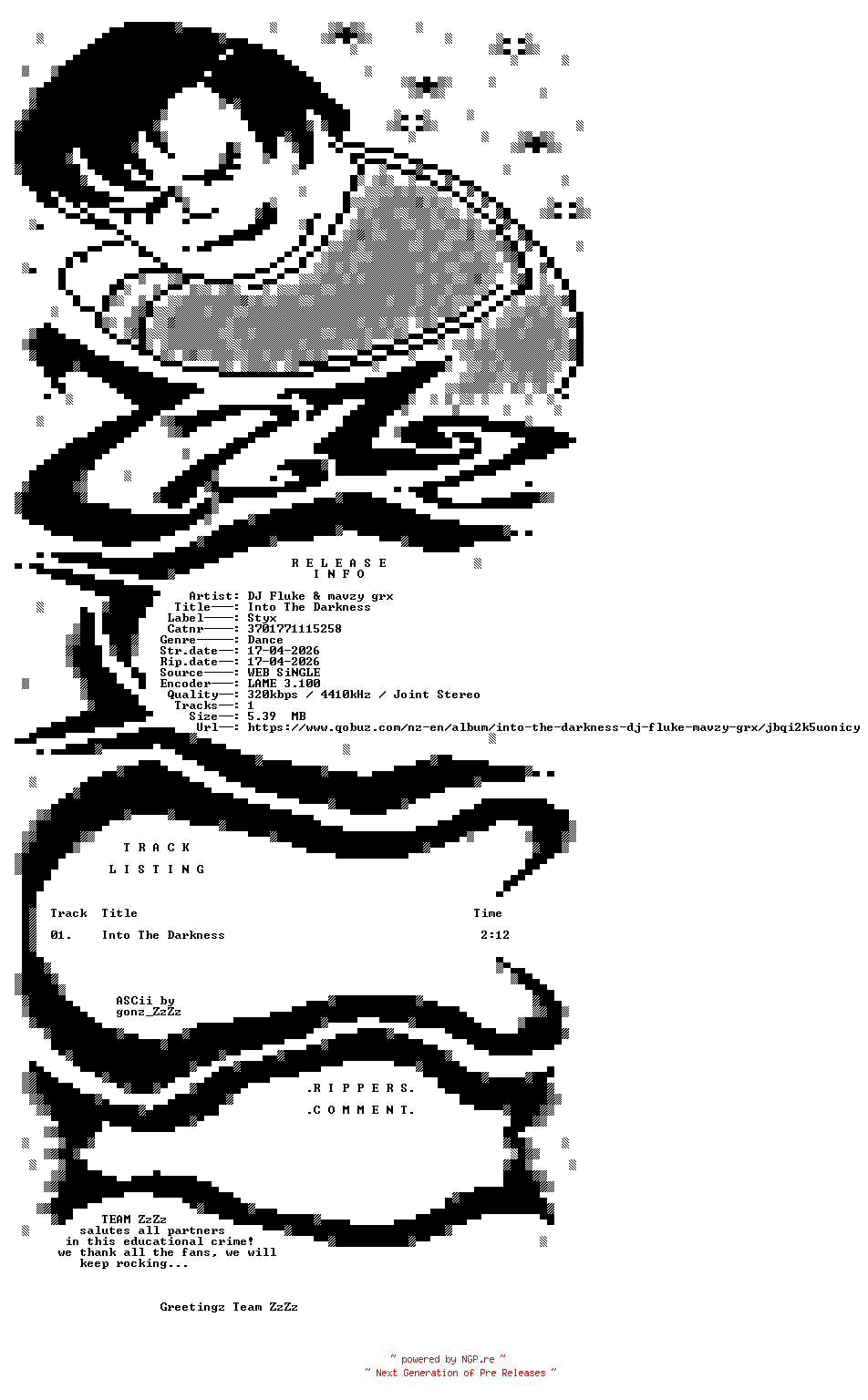NFO for the release DJ_Fluke_and_mavzy_grx_-_Into_The_Darkness-(3701771115258)-SINGLE-WEB-2026-ZzZz by ZzZz