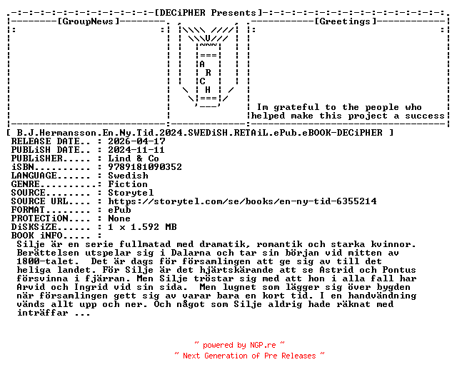 NFO for the release B.J.Hermansson.En.Ny.Tid.2024.SWEDiSH.RETAiL.ePub.eBOOK-DECiPHER by DECiPHER
