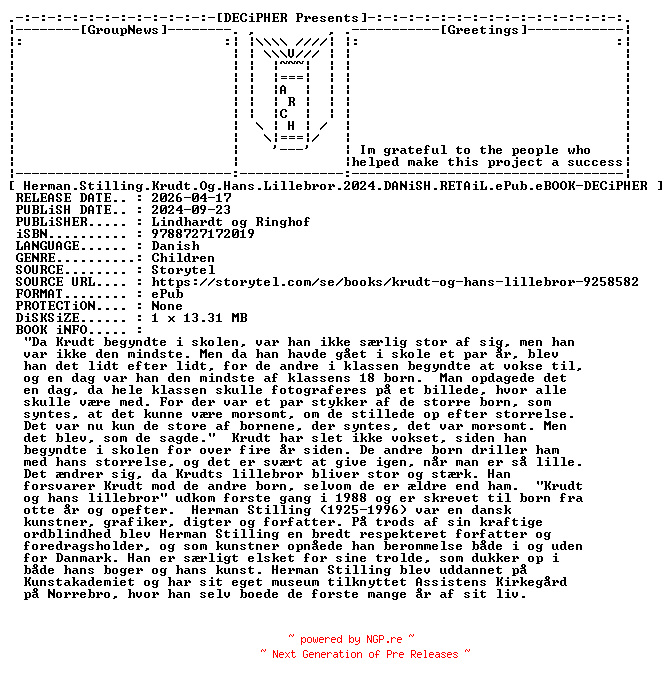NFO for the release Herman.Stilling.Krudt.Og.Hans.Lillebror.2024.DANiSH.RETAiL.ePub.eBOOK-DECiPHER by DECiPHER