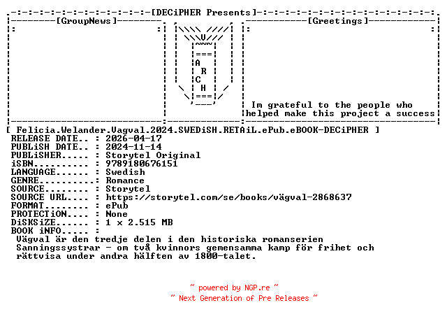 NFO for the release Felicia.Welander.Vagval.2024.SWEDiSH.RETAiL.ePub.eBOOK-DECiPHER by DECiPHER