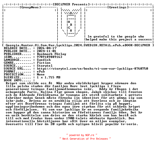 NFO for the release Georgia.Hunter.Vi.Som.Var.Lyckliga.2024.SWEDiSH.RETAiL.ePub.eBOOK-DECiPHER by DECiPHER