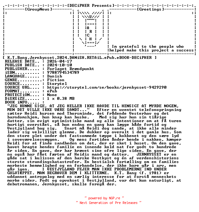 NFO for the release K.T.Bang.Jernkysset.2024.DANiSH.RETAiL.ePub.eBOOK-DECiPHER by DECiPHER