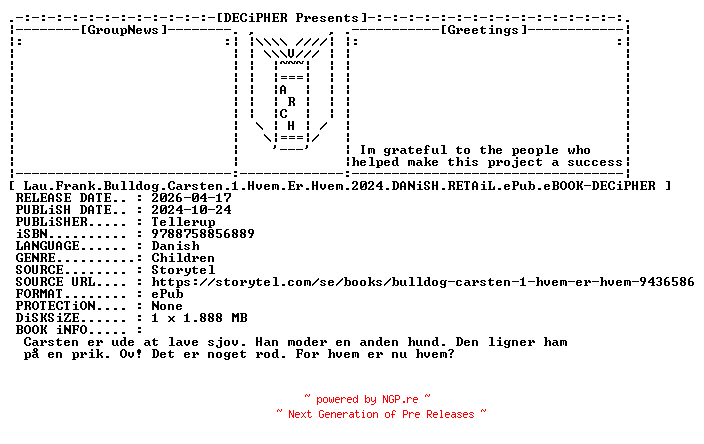 NFO for the release Lau.Frank.Bulldog.Carsten.1.Hvem.Er.Hvem.2024.DANiSH.RETAiL.ePub.eBOOK-DECiPHER by DECiPHER
