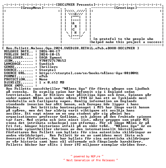 NFO for the release Ken.Follett.Nalens.Oga.2024.SWEDiSH.RETAiL.ePub.eBOOK-DECiPHER by DECiPHER