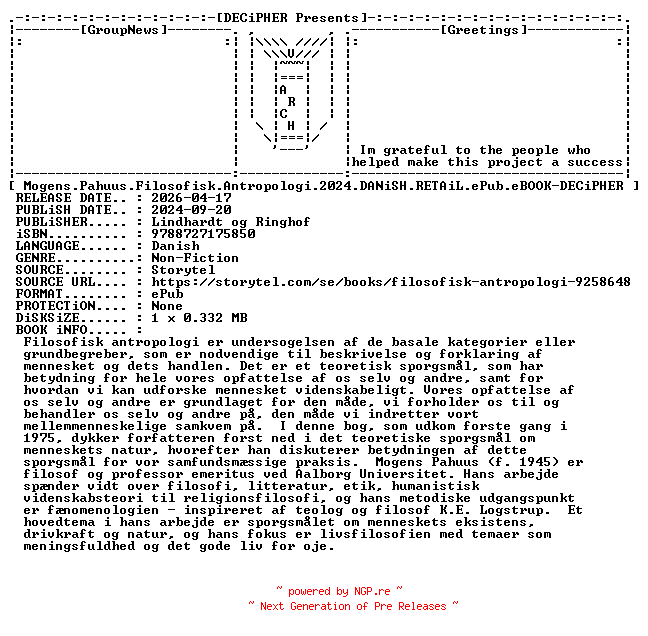NFO for the release Mogens.Pahuus.Filosofisk.Antropologi.2024.DANiSH.RETAiL.ePub.eBOOK-DECiPHER by DECiPHER