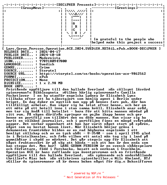 NFO for the release Lars.Goran.Persson.Operation.Ace.2024.SWEDiSH.RETAiL.ePub.eBOOK-DECiPHER by DECiPHER
