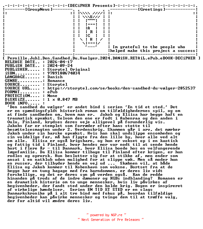 NFO for the release Pernille.Juhl.Den.Sandhed.Du.Vaelger.2024.DANiSH.RETAiL.ePub.eBOOK-DECiPHER by DECiPHER
