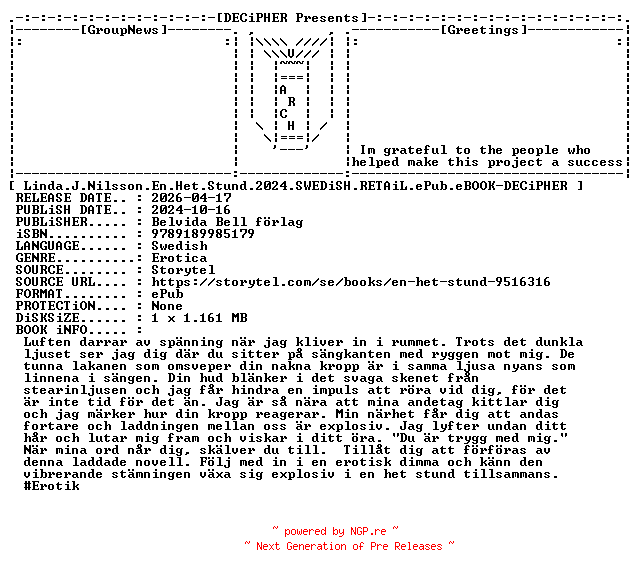 NFO for the release Linda.J.Nilsson.En.Het.Stund.2024.SWEDiSH.RETAiL.ePub.eBOOK-DECiPHER by DECiPHER