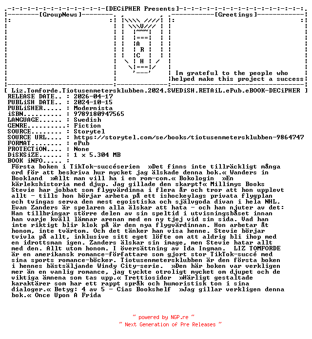 NFO for the release Liz.Tomforde.Tiotusenmetersklubben.2024.SWEDiSH.RETAiL.ePub.eBOOK-DECiPHER by DECiPHER
