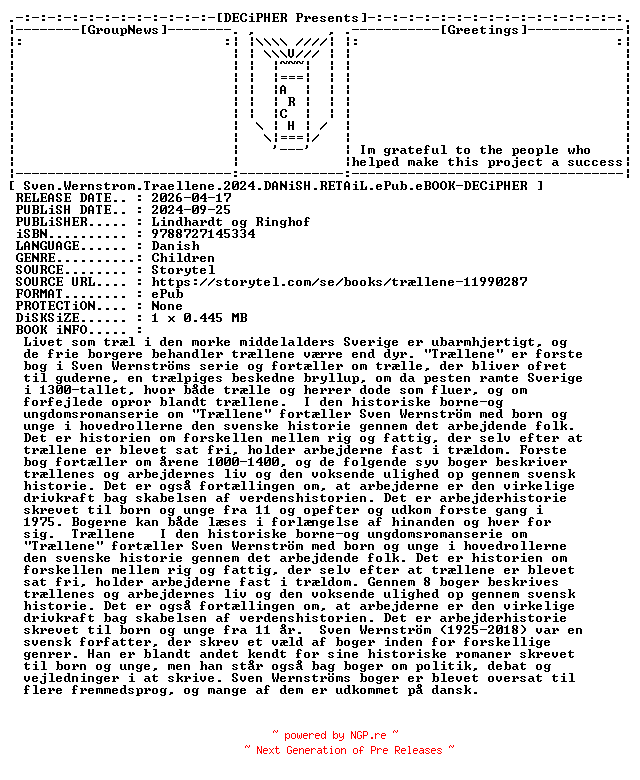 NFO for the release Sven.Wernstrom.Traellene.2024.DANiSH.RETAiL.ePub.eBOOK-DECiPHER by DECiPHER