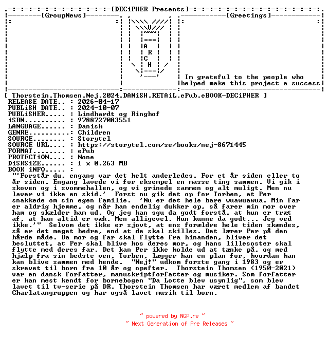 NFO for the release Thorstein.Thomsen.Nej.2024.DANiSH.RETAiL.ePub.eBOOK-DECiPHER by DECiPHER