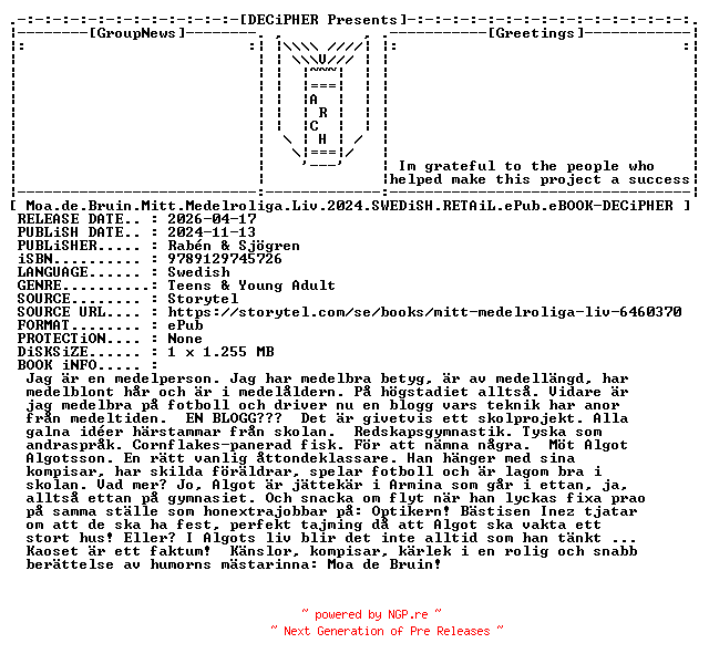 NFO for the release Moa.De.Bruin.Mitt.Medelroliga.Liv.2024.SWEDiSH.RETAiL.ePub.eBOOK-DECiPHER by DECiPHER