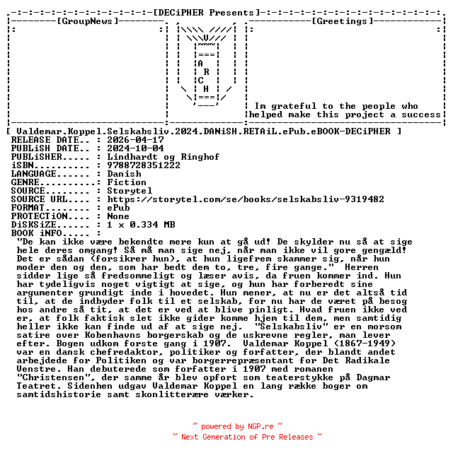 NFO for the release Valdemar.Koppel.Selskabsliv.2024.DANiSH.RETAiL.ePub.eBOOK-DECiPHER by DECiPHER