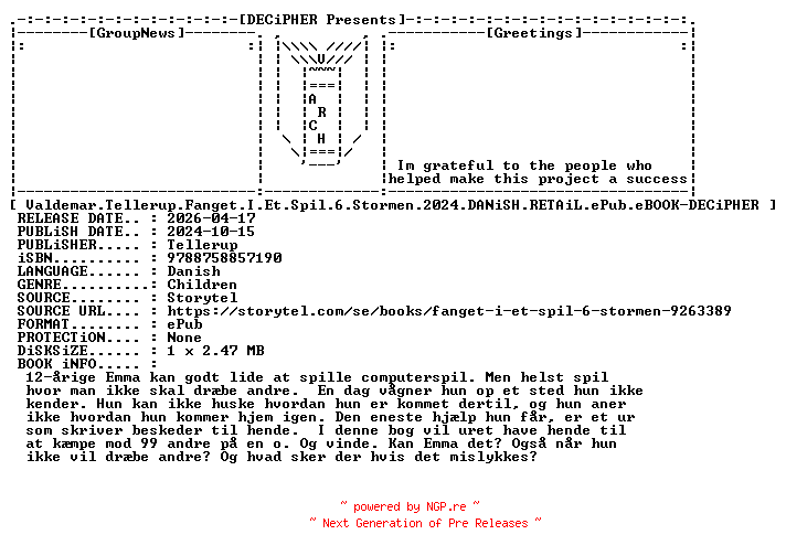 NFO for the release Valdemar.Tellerup.Fanget.I.Et.Spil.6.Stormen.2024.DANiSH.RETAiL.ePub.eBOOK-DECiPHER by DECiPHER