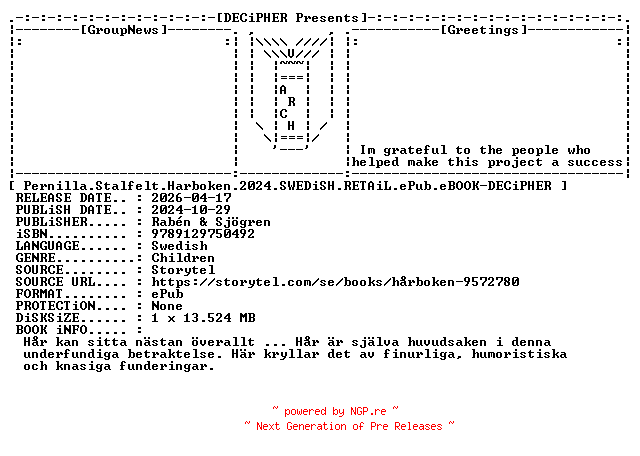 NFO for the release Pernilla.Stalfelt.Harboken.2024.SWEDiSH.RETAiL.ePub.eBOOK-DECiPHER by DECiPHER