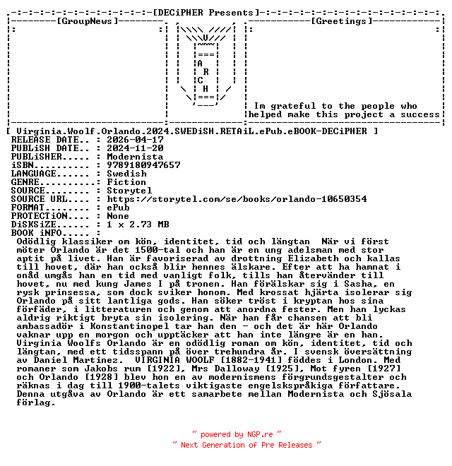 NFO for the release Virginia.Woolf.Orlando.2024.SWEDiSH.RETAiL.ePub.eBOOK-DECiPHER by DECiPHER