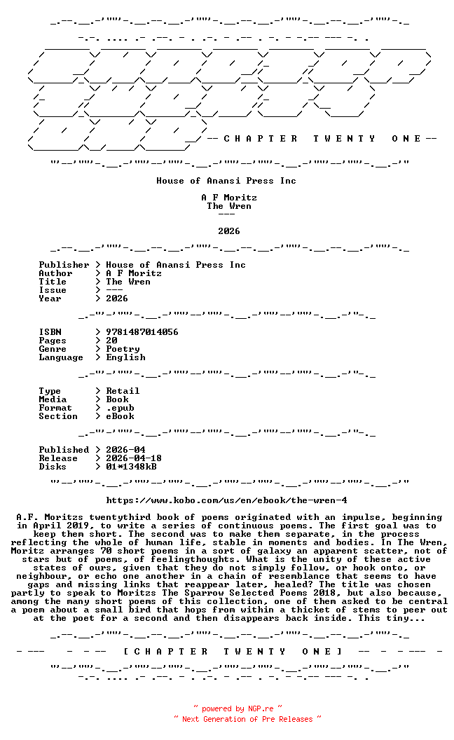 NFO for the release A.F.Moritz.-.The.Wren.2026.RETAIL.EPUB.eBook-CTO by CTO