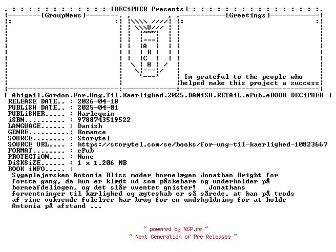 NFO for the release Abigail.Gordon.For.Ung.Til.Kaerlighed.2025.DANiSH.RETAiL.ePub.eBOOK-DECiPHER by DECiPHER