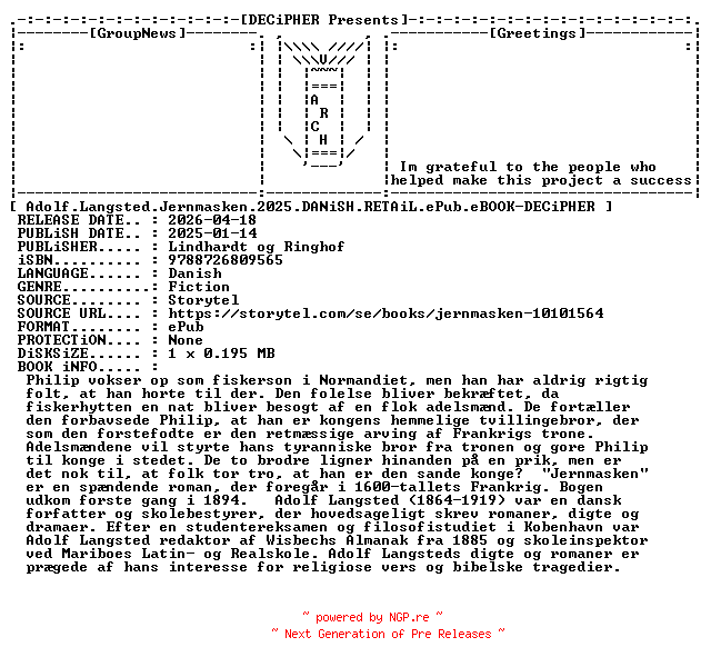NFO for the release Adolf.Langsted.Jernmasken.2025.DANiSH.RETAiL.ePub.eBOOK-DECiPHER by DECiPHER