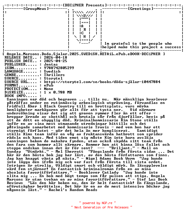 NFO for the release Angela.Marsons.Doda.Sjalar.2025.SWEDiSH.RETAiL.ePub.eBOOK-DECiPHER by DECiPHER