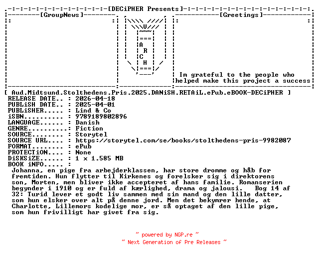 NFO for the release Aud.Midtsund.Stolthedens.Pris.2025.DANiSH.RETAiL.ePub.eBOOK-DECiPHER by DECiPHER