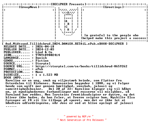 NFO for the release Aud.Midtsund.Tillidsbrud.2024.DANiSH.RETAiL.ePub.eBOOK-DECiPHER by DECiPHER