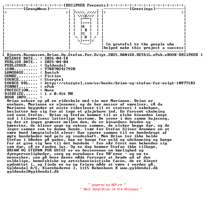 NFO for the release Bjoern.Rasmussen.Brian.Og.Stefan.For.Evigt.2025.DANiSH.RETAiL.ePub.eBOOK-DECiPHER by DECiPHER