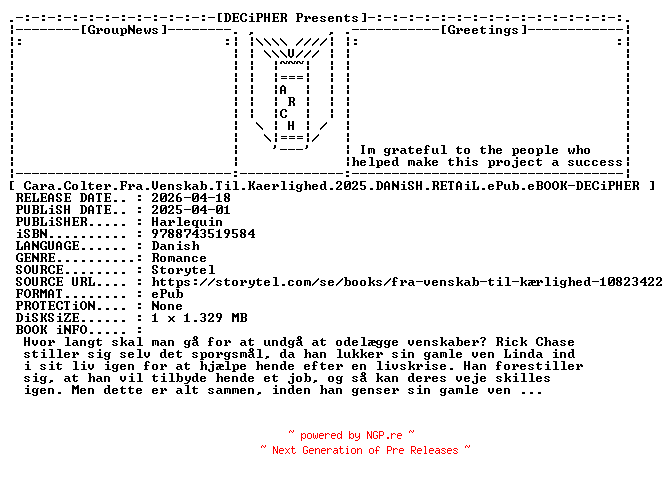 NFO for the release Cara.Colter.Fra.Venskab.Til.Kaerlighed.2025.DANiSH.RETAiL.ePub.eBOOK-DECiPHER by DECiPHER