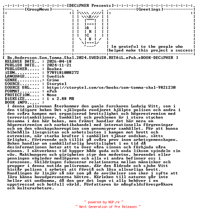 NFO for the release Bo.Andersson.Som.Tomma.Skal.2024.SWEDiSH.RETAiL.ePub.eBOOK-DECiPHER by DECiPHER
