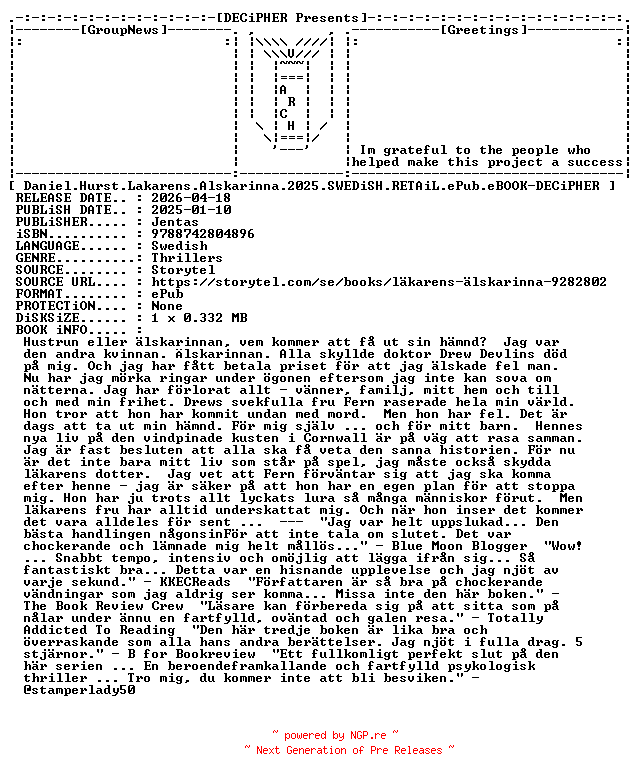 NFO for the release Daniel.Hurst.Lakarens.Alskarinna.2025.SWEDiSH.RETAiL.ePub.eBOOK-DECiPHER by DECiPHER