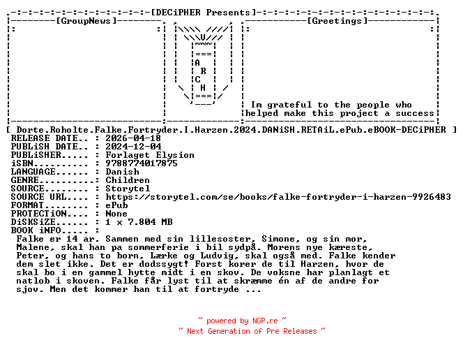 NFO for the release Dorte.Roholte.Falke.Fortryder.I.Harzen.2024.DANiSH.RETAiL.ePub.eBOOK-DECiPHER by DECiPHER