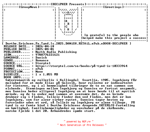 NFO for the release Dorthe.Erichsen.Pa.Tynd.Is.2025.DANiSH.RETAiL.ePub.eBOOK-DECiPHER by DECiPHER